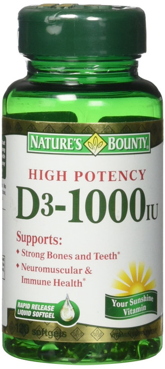 Nature's Bounty Vitamin D3 1000 IU Immune Health, 120 Softgels (Pack of 1)