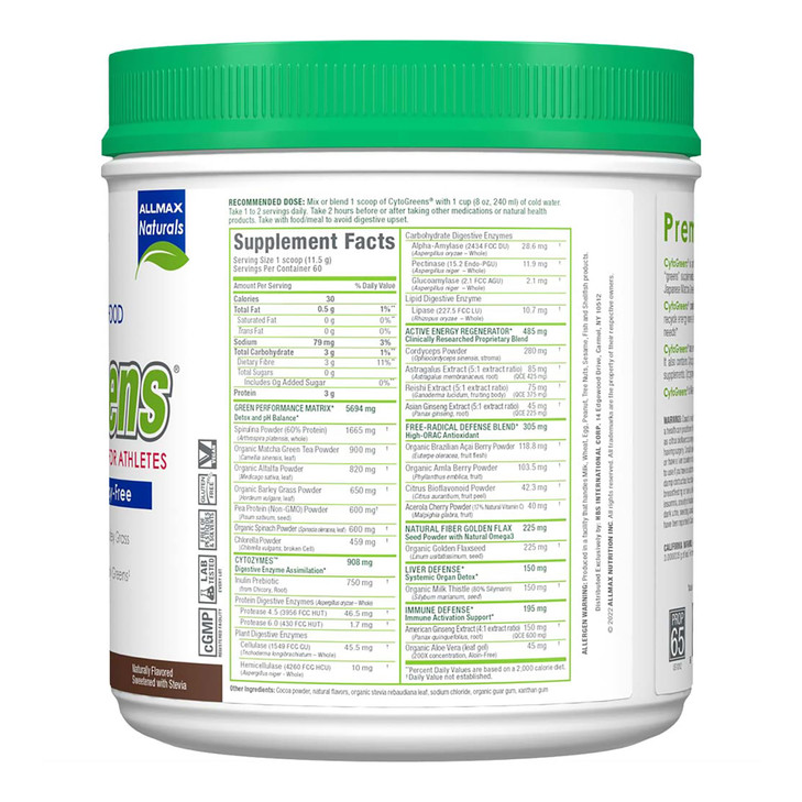 ALLMAX Naturals CytoGreens Super Greens Powder, Premium Green Superfood