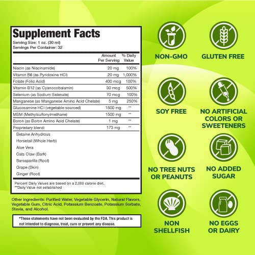 Liquid Glucosamine Supplement Plus MSM, 1500mg Glucosamine with MSM, Vegan