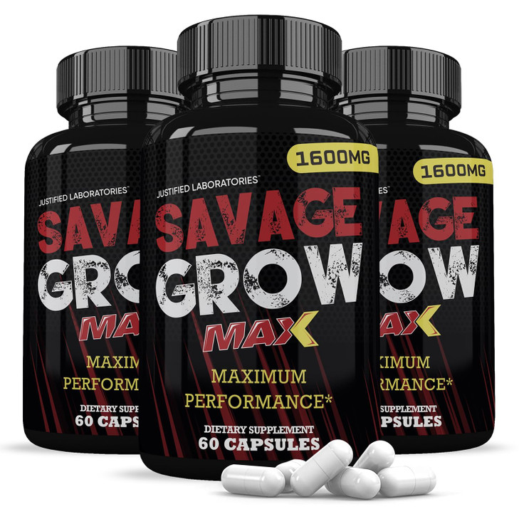 Justified Laboratories (3 Pack Savage Grow Max 1600MG Advanced Men's Heath