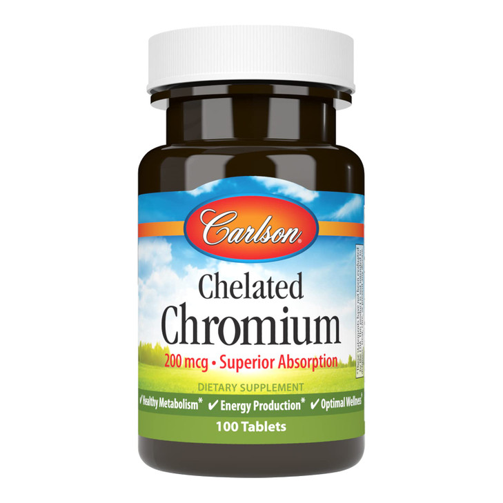 Carlson Chelated Chromium 200 mcg Superior Absorption - Healthy Metabolism Energy Production & Optimal Wellness - 100 Tablets