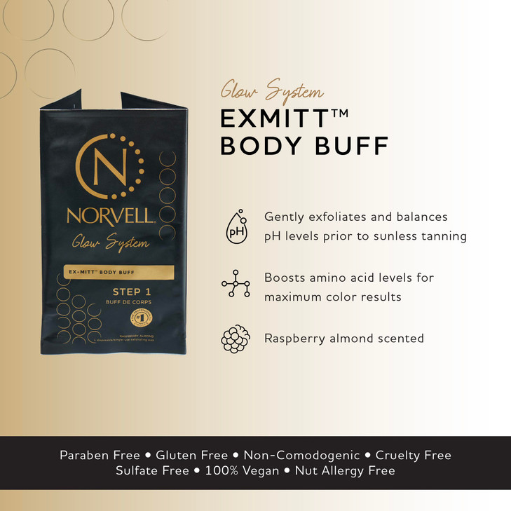 Norvell Pre Sunless Tan Body Buff eXmitt - Exfoliate, Prime and pH Balance, 1 Disposable/Single-Use Exfoliating Mitt for use before Self Tanner