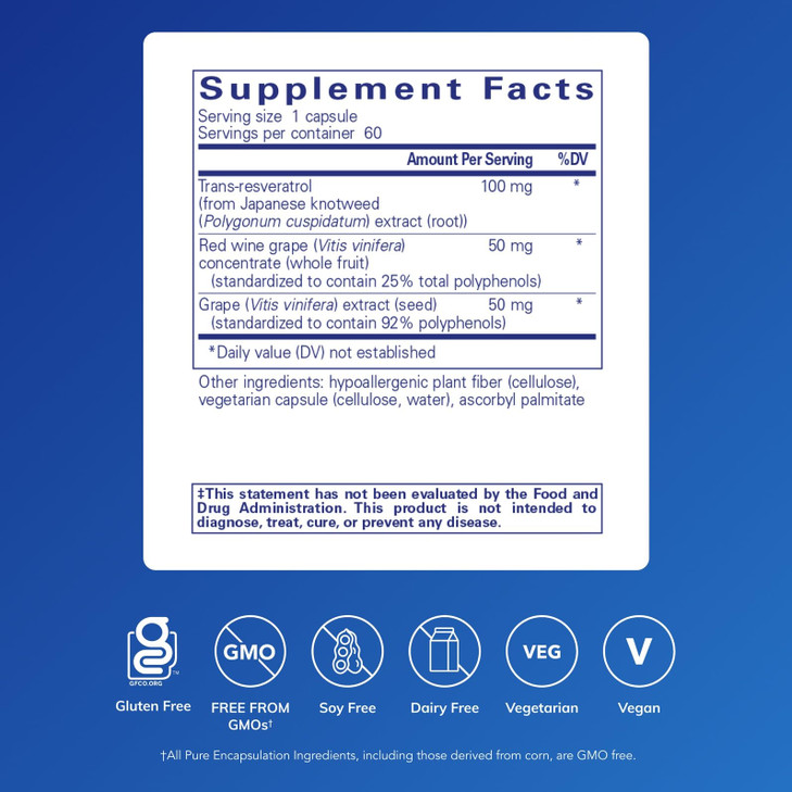 Pure Encapsulations Resveratrol EXTRA - 100 mg Trans-Resveratrol