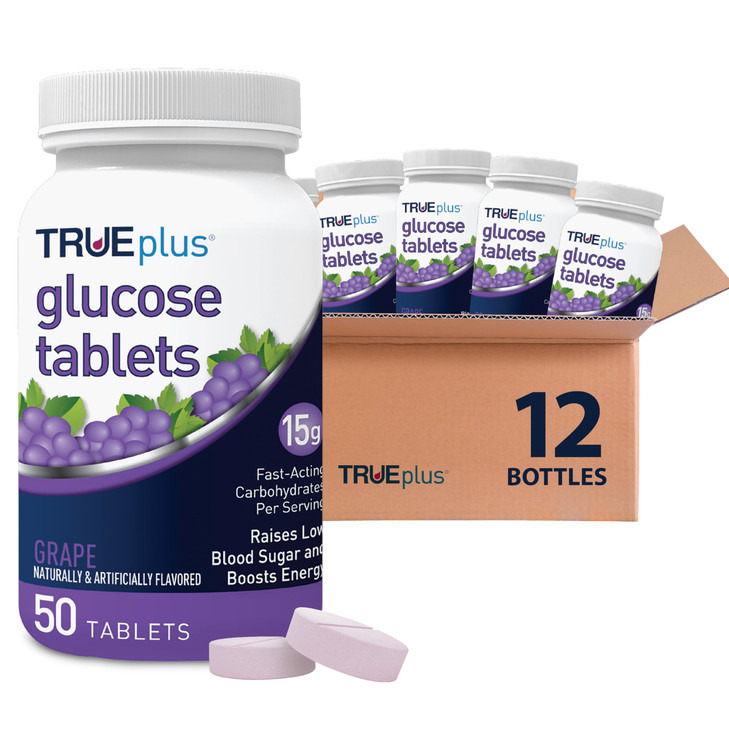 TRUEplus Glucose Tablets, Grape Flavor - 50ct Bottle - 6 Pack