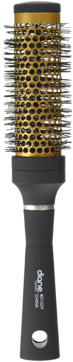 Diane Gold Thermal Ceramic Round Metal Brush with Heat-Resistant Nylon Bristles, 1" Diameter Barrel for Quick Drying and Volume, Black