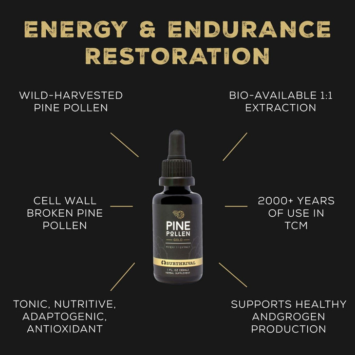 Surthrival: Pine Pollen Gold Extract (1 fl oz), Wild Harvested, Energy