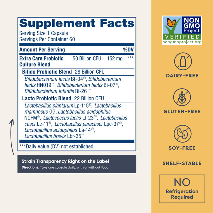 Renew Life Extra Care Digestive Probiotic Capsules, 50 Billion CFU Guaranteed