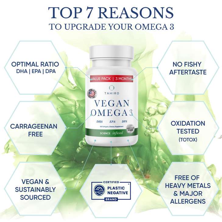 TAHIRO Vegan Omega-3 Softgels - Plant-Based Supplement with DPA, DHA & EPA