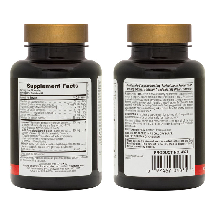 NaturesPlus T-Male - 60 Vegetarian Capsules, Pack of 2