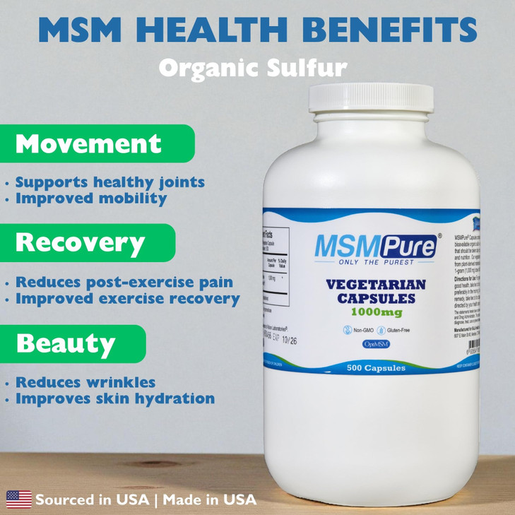 Kala Health MSMPure Vegetarian Capsules, 500 Count, Made with Organic Sulfur