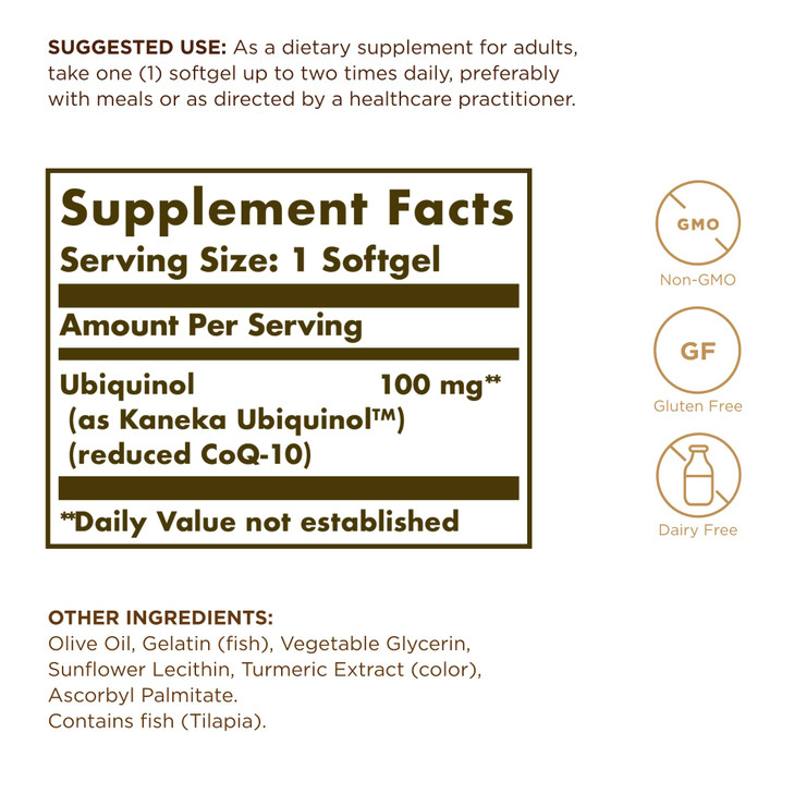 Solgar Ubiquinol 100 mg (Reduced CoQ-10) - 50 Softgels, Pack of 2