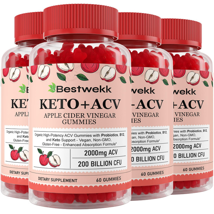 Apple Cider Vinegar Gummies, Max Strength 2000mg ACV Gummy with Probiotics, B12