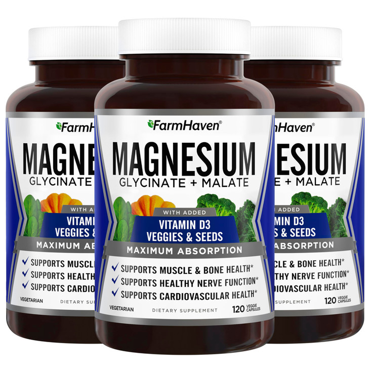 FarmHaven Magnesium Glycinate & Malate Complex w/ Vitamin D3, 100% Chelated