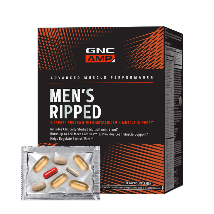 GNC AMP Mens Ripped Vitapak Program, 4 in 1 Product Vitamin Pack, Metabolism &