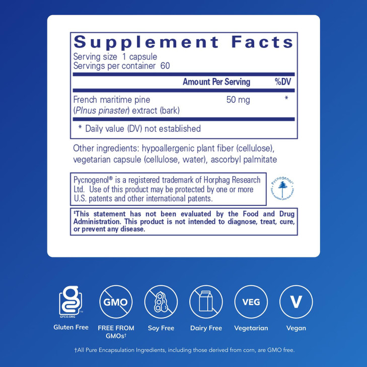 Pure Encapsulations Pycnogenol (Pine Bark Extract) 50 mg
