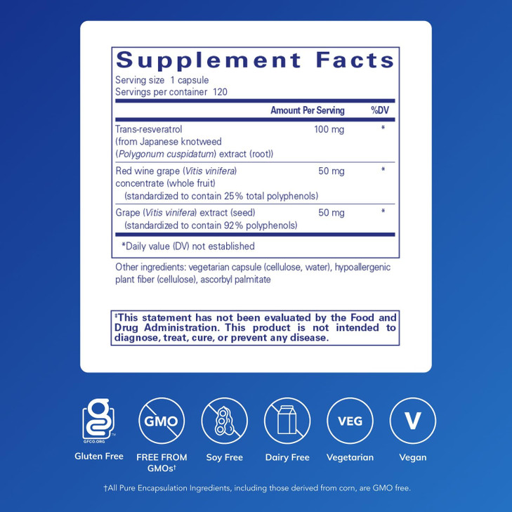 Pure Encapsulations Resveratrol EXTRA - 100 mg Trans-Resveratrol
