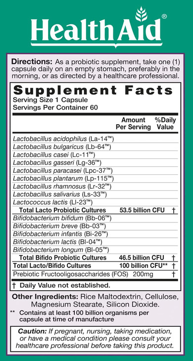 HealthAid UltraProbio, 100 Billion 60ct Once Daily Capsules, Optimum Support 100