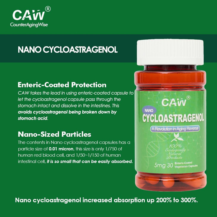 CAW Nano Cycloastragenol 98% 5mg 30 Caps - Anti-Aging Telomere Plus
