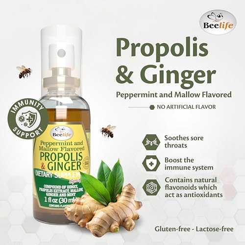 Beelife Propolis Throat Spray- Soothing Honey & Ginger Propolis Spray- Natural