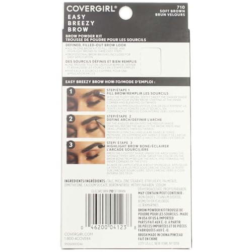 COVERGIRL - Easy Breezy Brow Powder Kit, three shades brow definer, professional double-ended angled brush, effortless(Packaging May Vary)