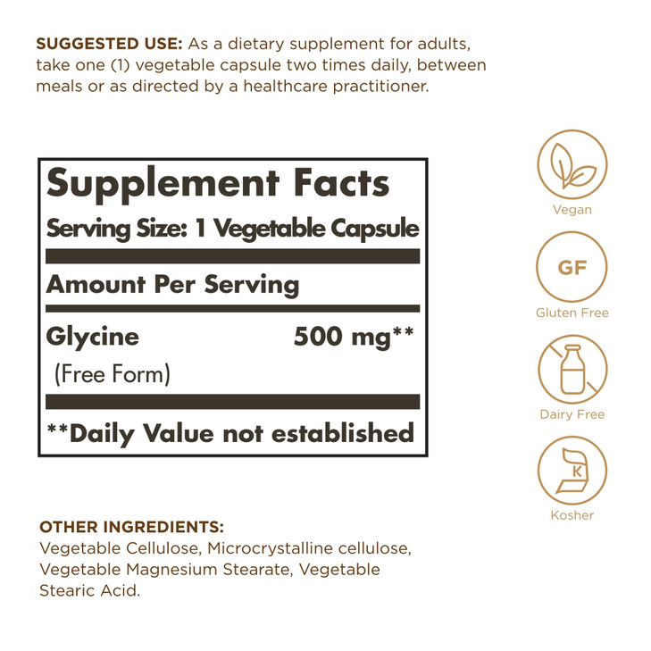 Solgar Glycine 500 mg - 100 Vegetable Capsules
