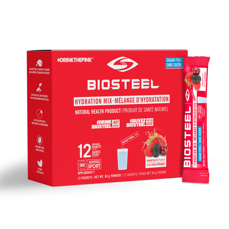 BioSteel Hydration Mix, Sugar-Free with Essential Electrolytes, Mixed Berry, 12