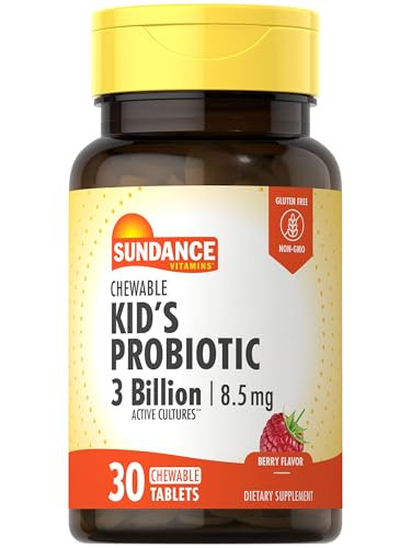Sundance Kid's Chewable Probiotic | 30 Tablets | 3 Billion Active Cultures | Berry Flavor | Vegetarian, Non-GMO, and Gluten Free Supplement