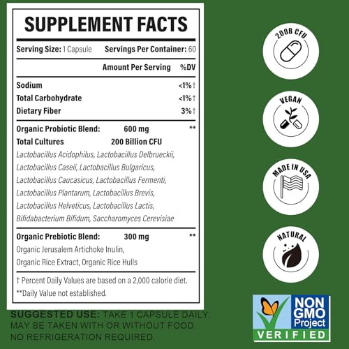 Probiotics for Women & Men, 200 Billion CFU 12 Strains with 3 Organic Prebiotics