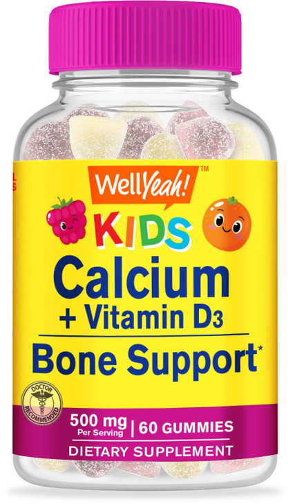 WellYeah Calcium 500mg + Vitamin D3 1000 IU (25 mcg) Gummies for Kids