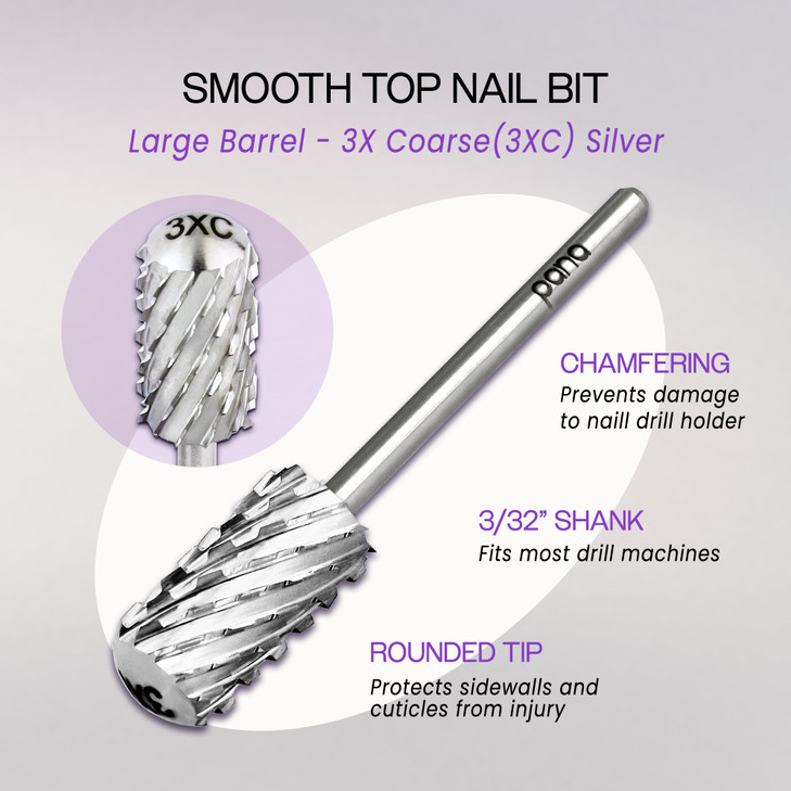 PANA 3/32" Large Smooth Round Top Safety Carbide Nail Drill Bit for Gel Polish & Acrylic Removal Nail Salon Manicure Pedicure Electric File Tools (La