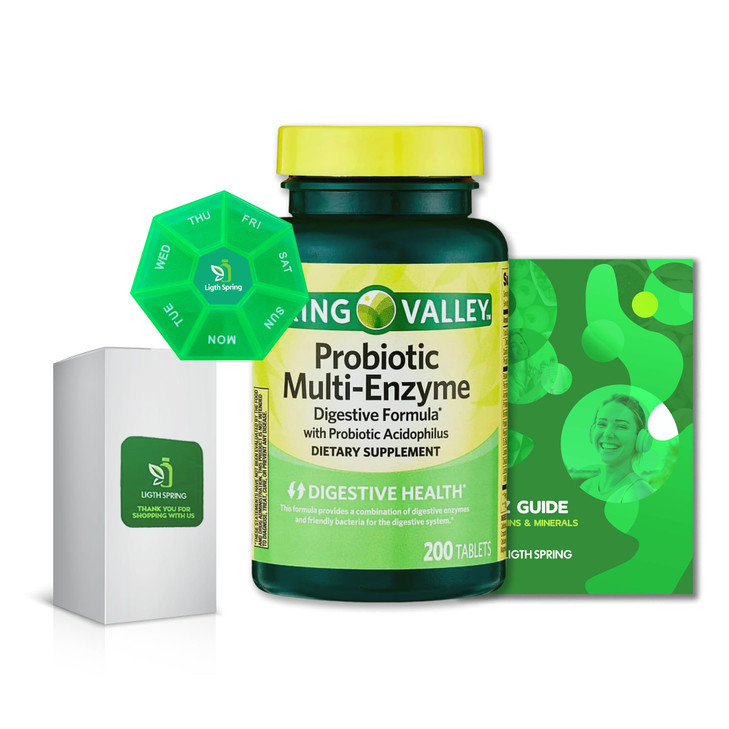 Probiotic Multi-Enzyme Digestive Formula Tablets, 200 Count with Bundle