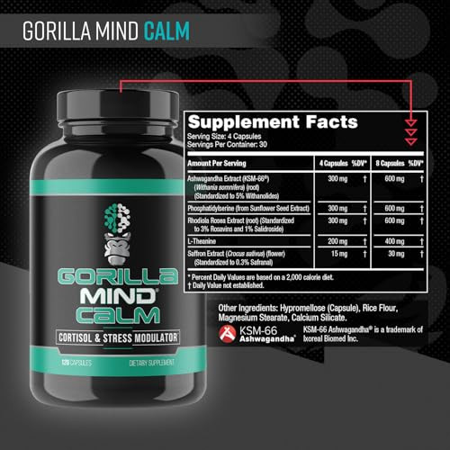 Gorilla Mind Calm (120 Capsules) - Potent Relaxation & Stress Reduction