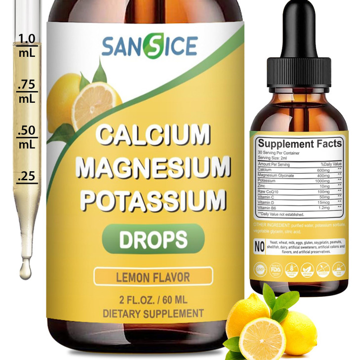 SANSICE Calcium Magnesium Potassium Liquid Drops, 400mg Magnesium Glycinate