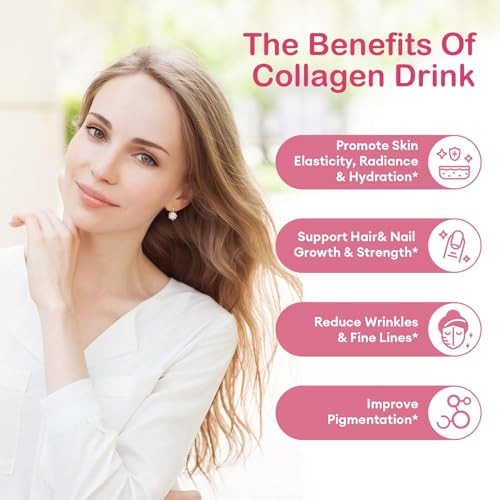 Collagen Drink with 6000 mg Marine Collagen Peptides, Liquid Collagen Shots