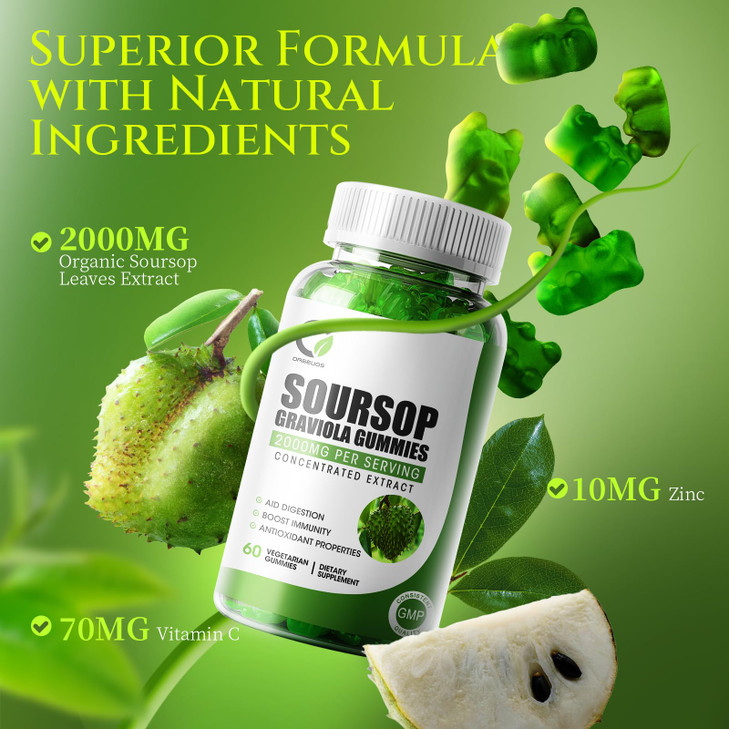 Soursop Graviola Gummies - Organic Soursop Leaves Extract, VC & Zn