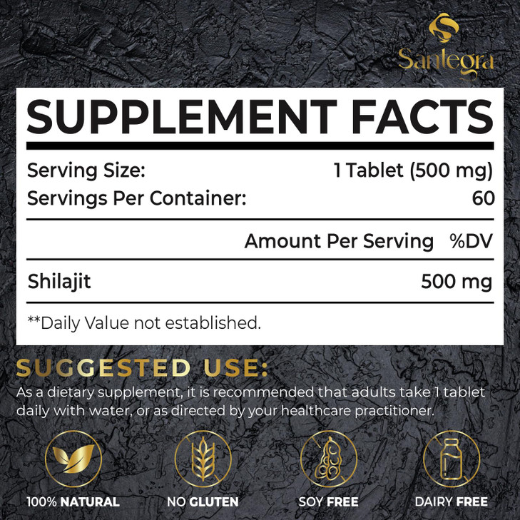 Santegra 30,000 MG Shilajit Tablets, 100% Shilajit Pure Tablets for Women & Men