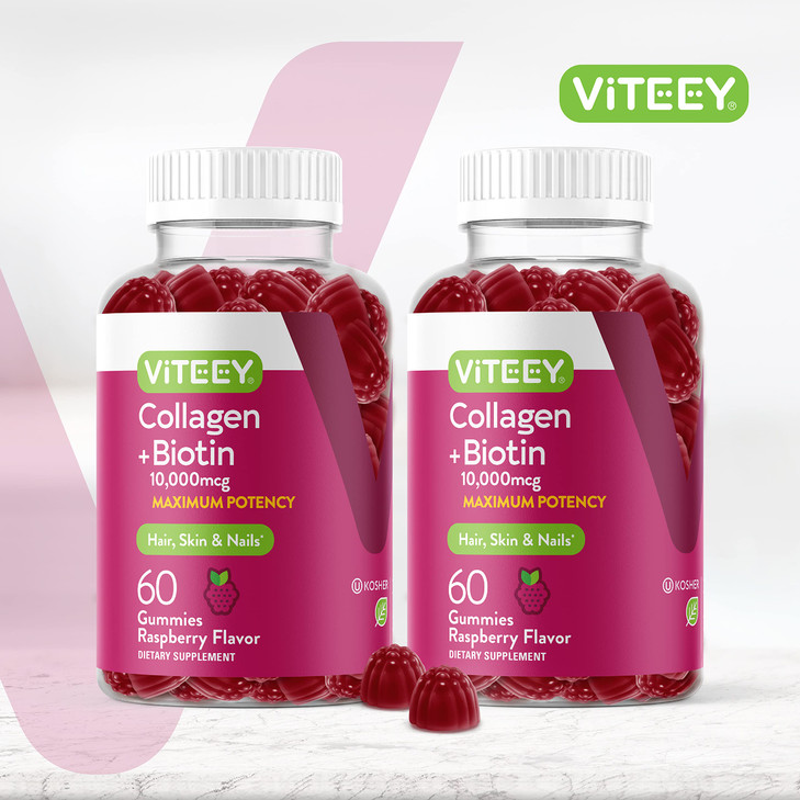 Viteey Collagen Gummies with Biotin Gummies for Hair Skin and Nails Vitamins