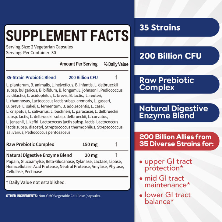 Surebounty Probiotic for Men & Women, 200 Billion CFU 35 Strains, Prebiotics +