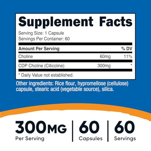 Nutricost CDP Choline (Citicoline) 300mg, 60 Vegetarian Capsules