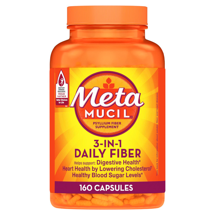 Metamucil, Psyllium Husk GLP-1 Friendly Fiber Capsules, 160 Capsules, 3-in-1