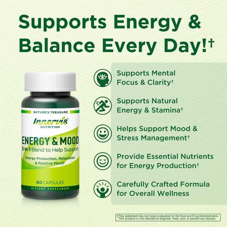 Energy & Mood Supplement - Boost Energy & Reduce Fatigue, Support Relaxation