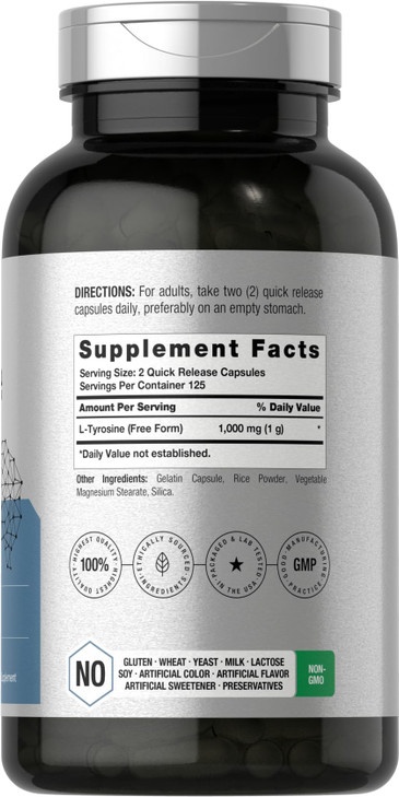 Horbäach L-Tyrosine Supplement - 1000mg - 250 Capsules