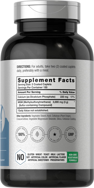 Horbäach MSM Supplement - 3000mg - 300 Coated Caplets