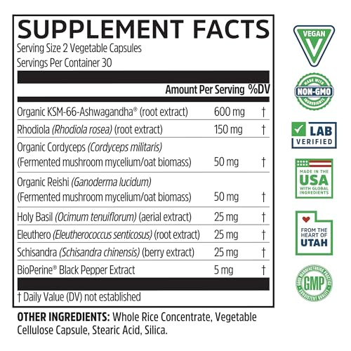 Zhou Nutrition Ashwagandha Capsules, Mood Enhancer, Energy Boost, Blend