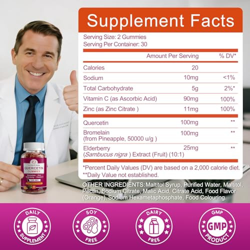 M inch (2 Pack) Quercetin Gummies with Bromelain, Elderberry, Zinc and Vitamin C