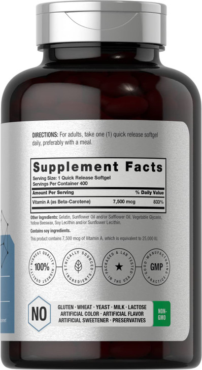 Horbäach Beta Carotene Supplement - 25000 IU Softgels - 400 Count