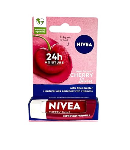 Nivea Cherry Shine Caring Lip Balm - Long Lasting Moisturisation - 4.8g