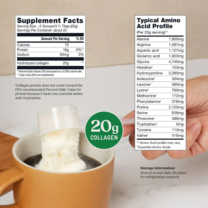Bulletproof Unflavored Collagen Peptides Powder, 20g Grass-Fed Collagen Protein
