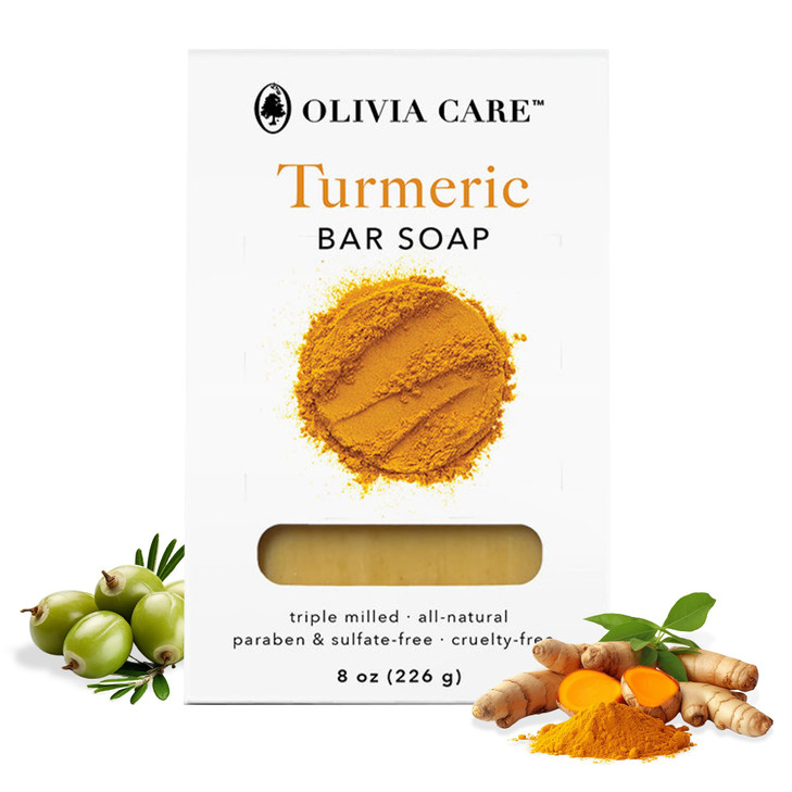 Olivia Care Turmeric Bar Soap -Natural, Vegan & Organic - For Face & Body Exfoliate, Hydrate, Moisturize & Deep Clean - Triple-Milled - Infused with