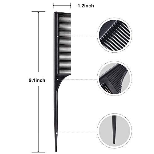 Leinuosen 3 Pack Rat Tail Combs Fine Tooth Parting Tip for Women Carbon Fiber Heat Resistant Anti Static Teasing for Back Combing Root Teasing Adding
